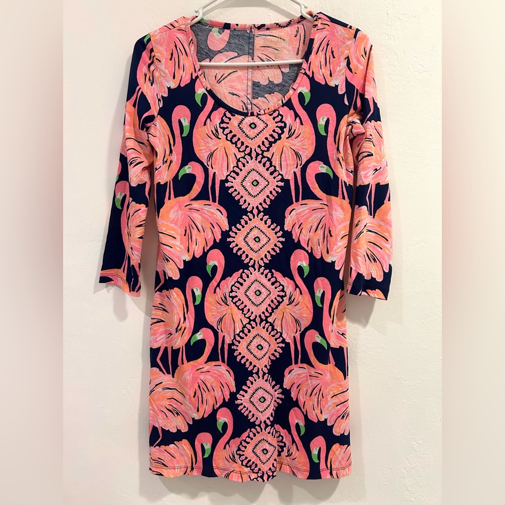 Lilly Pulitzer Flamingo Long Sleeve Dress - Pink and Navy